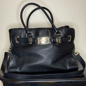 MICHAEL Michael Kors Hamilton Black Leather Bag with Gold Hardware